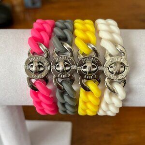 Rustic‎ Cuff Set of Four Turn Lock Silicone Mock Chain Stretch Bracelets